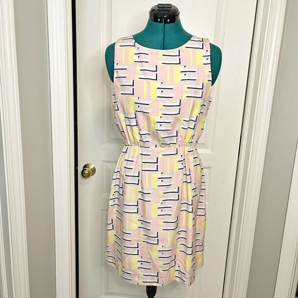J. Crew Factory Art Deco Art to Wear Colorful Abstract Sleeveless Lined Dress - Picture 8 of 11